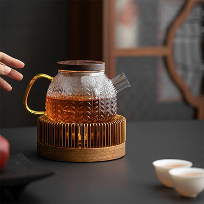 IwaiLoft 麦の穂 ムギノホ 600ml 耐熱ガラス ティーポット 急須 ガラス ウールナット 木の蓋 ティーウォーマー キャンドルスタンド 保温 ウォーマー ポットウォーマー 紅茶ポット ガラスポット 直火対応 ティーウェア  母の日 プレゼント