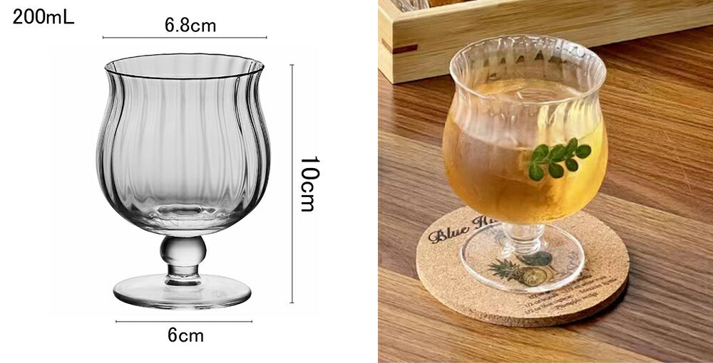 「Tulip」200ml IwaiLoft ロマンティック 美しい脚付グラス ゴブレット 水晶 ガラス ワイングラス ブランデーグラス シャンパングラス ティーカップ ティーグラス カクテルグラス 電子レンジOK 贈り物 記念日
