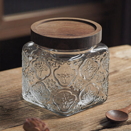 IwaiLoft 「海棠花」ガラス キャニスター コーヒー豆 保存容器 密閉 珈琲キャニスター 耐熱ガラス 梅酒びん ガラス 果実酒容器 密封ビン 茶筒 茶入 お菓子 茶葉 香料 漬物器 漬物保存容器 防湿保存 Glass Canister