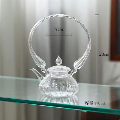 IwaiLoft Glass Art 作家作品 耐熱ガラス ティーポット 1000ml 470ml ガラスヤカン ガラスケトル 小 ガラス 急須 風花雪月 ガラス製ポット 紅茶ポット お茶ポット ガラスポット 花茶 工芸茶 ハーフティー に健康茶器 アフターティー お家ティータイム  母の日プレゼント
