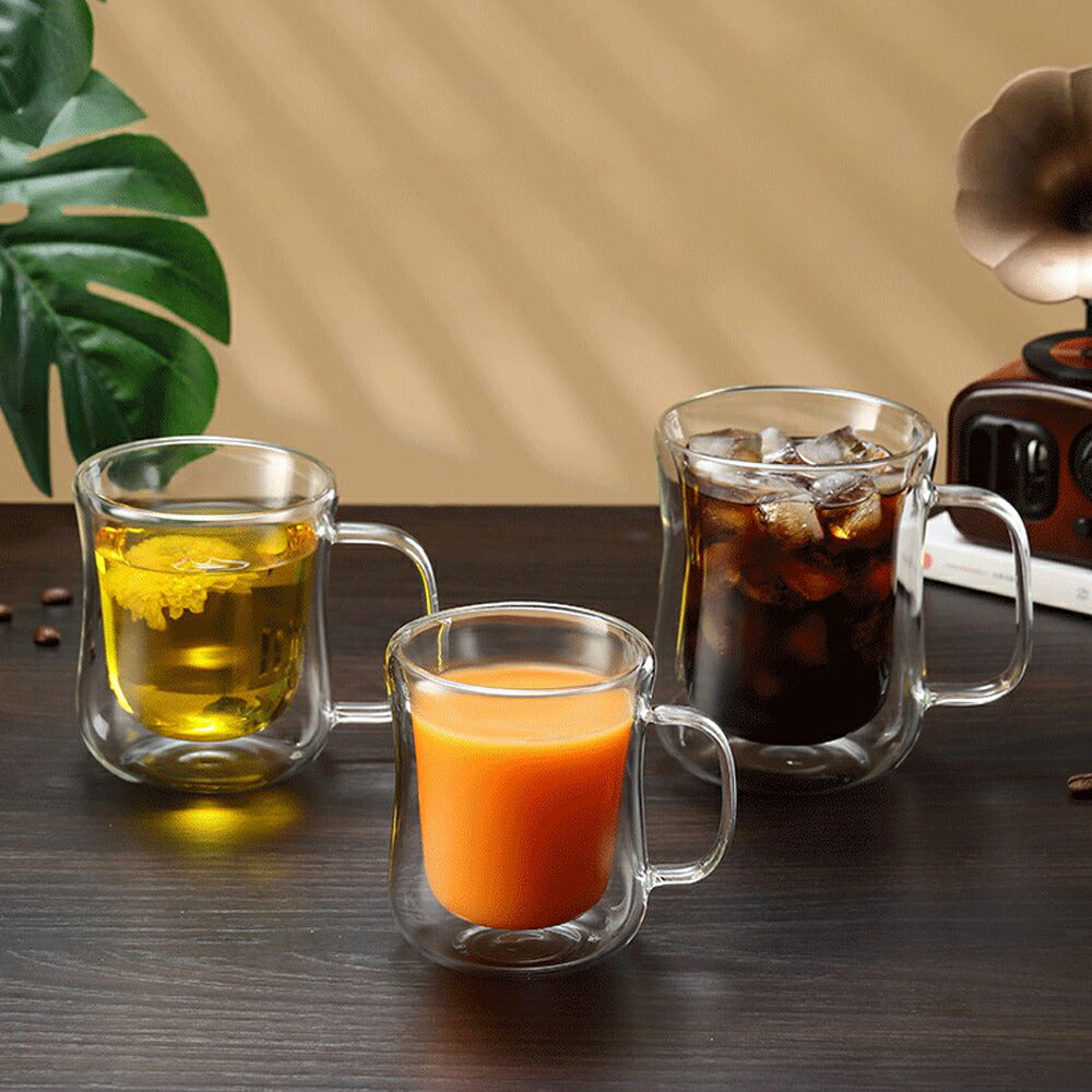 IwaiLoft 耐熱ガラス グラス ガラスマグ ダブルウォールグラス ガラスコップ ガラスカップ コーヒーカップ コーヒーマグ かわいい モーニングカップ ティーグラス 冷茶グラス 結露しにくい 電子レンジOK カフェコーヒー器具