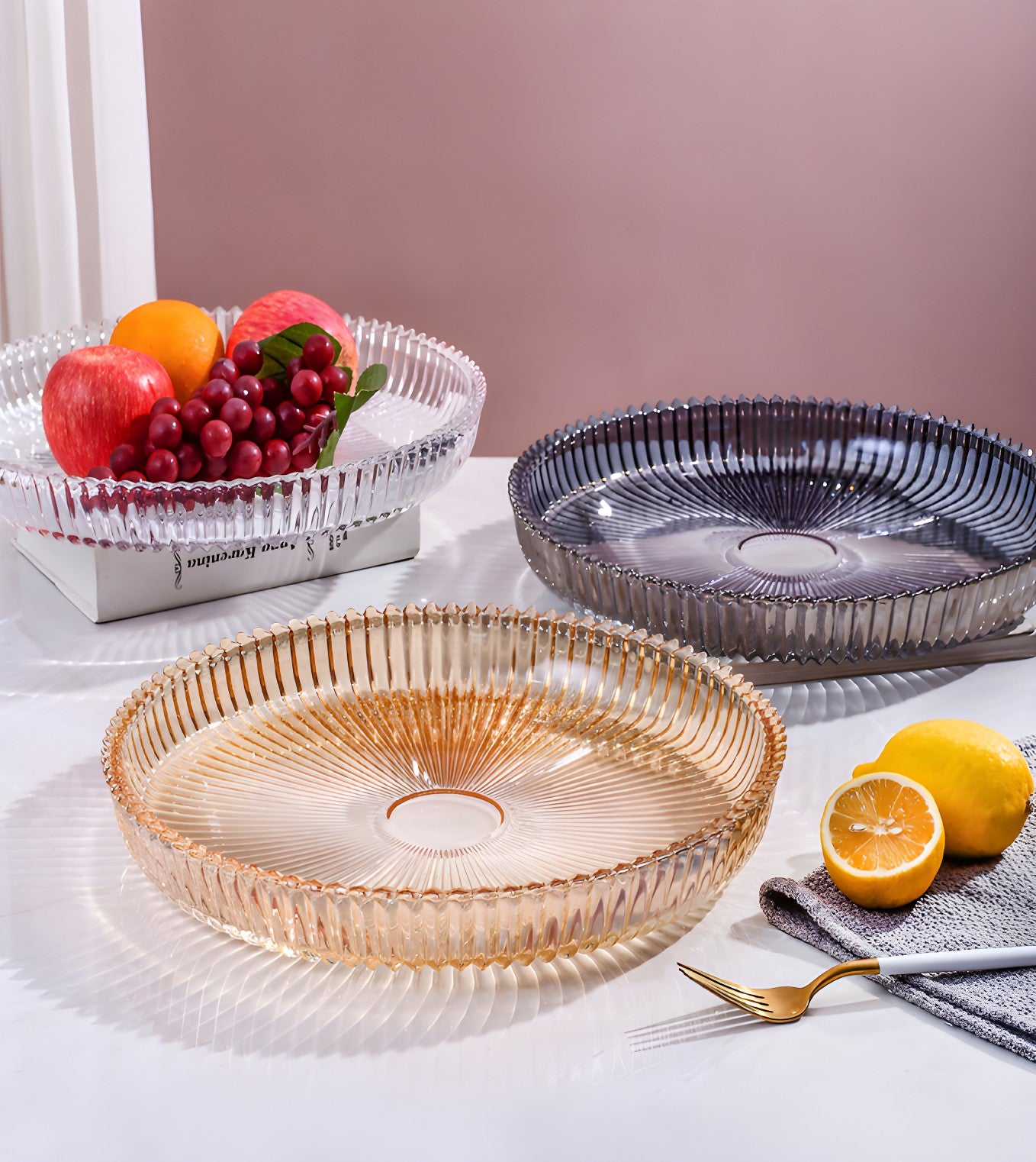 IwaiLoft トレー トレイ ガラス 盛器 円型 お皿 小皿 豆皿 プレート カフェトレー ガラス ティートレー  おしゃれ ガラス皿 ガラス食器 ガラスプレート 収納トレイ インテリア