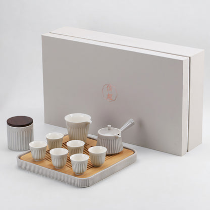 IwaiLoft 白風 急須 セット 陶磁器 コップ 茶入 茶托 白い片手鍋 中華茶器 6客 10点セット