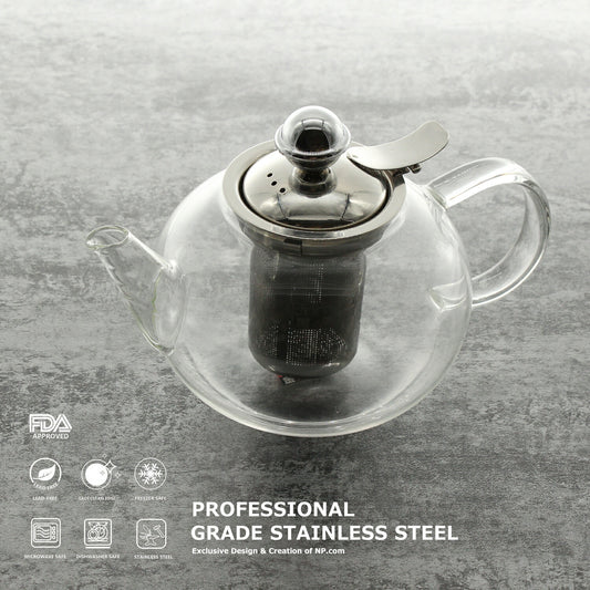 IwaiLoft【Moon・直火可】耐熱ガラス ティーポット 500ml 800ml 1200ml まん丸 ガラス きゅす 硝子 上質な304SUSステンレス 蓋 茶こし ケトル ガラス 急須 やかん 湯沸かし器 大容量 ガラスポット ジャンピング 紅茶ポット フルーツティー ハーフティー ガラス食器