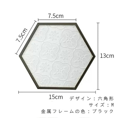 IwaiLoft フローラガラス コースター ガラス 小さいトレー トレイ カフェトレー ティートレー  レトロ 真鍮 小物トレー アクセサリートレー 六角形 四角形 丸形 ガラス茶托 茶たく コースター 丸皿 菓子皿 おしゃれ アンティーク シンプル 和モダン ディスプレイ用 店舗什器