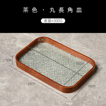 IwaiLoft 花海堂柄 フローラガラス トレー トレイ 木製 カフェトレー ガラス コースター 茶托 ティートレー  おしゃれ お家カフェ 胡桃の木 お盆 おしゃれ インテリア 小物入れ