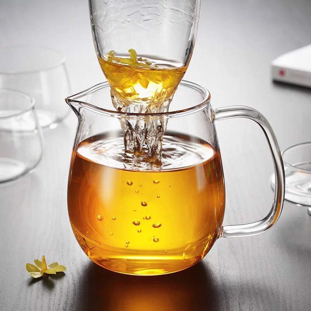 IwaiLoft 手作り 耐熱ガラス ティーポット 茶こし付き ガラス製ポット ジャンピング 紅茶ポット フルーツティー リーフティー 花茶 工芸茶 ハーフティー に 直火可 大容量 IL-G1968 (なつめ, 600mL-1200mL)