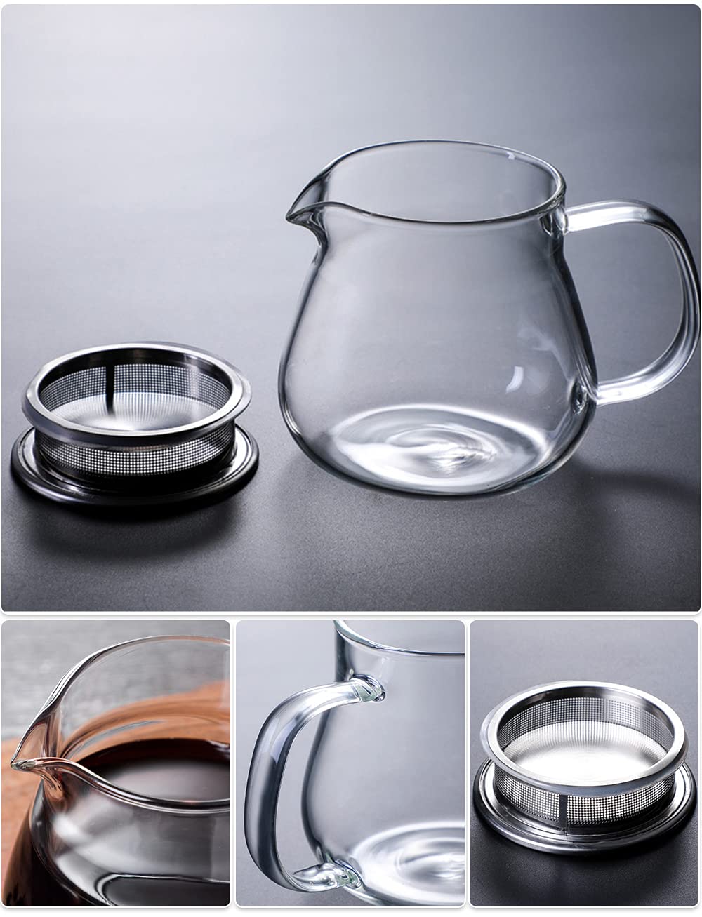 IwaiLoft ワンタッチ  ティーポット 耐熱ガラス ガラスポット ガラス急須 紅茶ポット 2~3人用扱いやすいティーポット ミルクピッチャー ジャグとしても便利 直火可 送料無料 食洗機対応 (450mL-700mL) リピ買い決定の人気アイテム