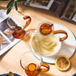送料無料 IwaiLoft 北欧 琥珀 耐熱ガラス ティーポット ティーセット ガラス 急須 ガラス製ポット  ガラスマグ 紅茶 フルーツティー リーフティー 花茶 工芸茶 ハーフティー に 直火可 600mL