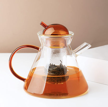 送料無料 IwaiLoft 北欧 琥珀 耐熱ガラス ティーポット ティーセット ガラス 急須 ガラス製ポット  ガラスマグ 紅茶 フルーツティー リーフティー 花茶 工芸茶 ハーフティー に 直火可 600mL