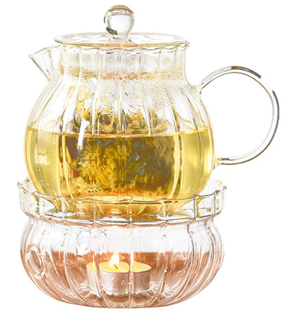IwaiLoft 耐熱ガラス ティーポット ガラス 急須 ティーフォーツー ガラス製ポット カボチャデザイン 紅茶 フルーツティー リーフティー 花茶 工芸茶 ハーフティー に【送料無料 】【 直火対応】