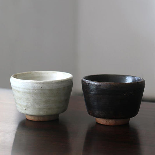 IwaiLoft 素焼 茶杯 湯のみ 湯呑み 2点セット お茶 カップ コップ グラス 陶磁器 来客用 お茶用品 ティーウェア 中国茶器 台湾茶器 贈り物にも 食洗機対応 電子レンジ対応 45mL