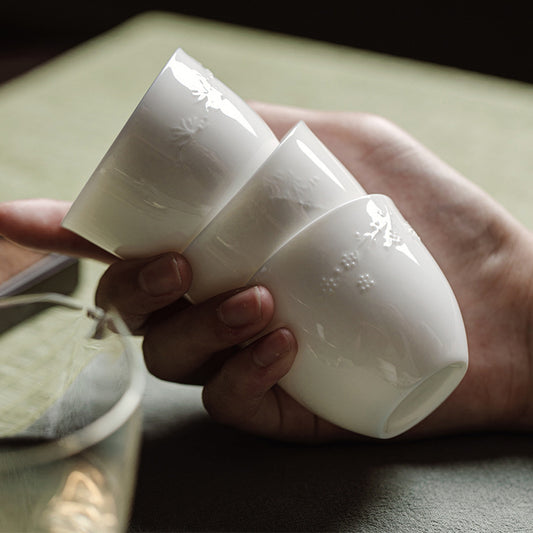 IwaiLoft 白玉 湯呑 2個セット 茶杯 茶器 湯のみ 湯呑み お茶 カップ コップ 来客用 お茶用品 ティーウェア 中国茶器 台湾茶器 贈り物にも 食洗機対応 電子レンジ対応 80mL