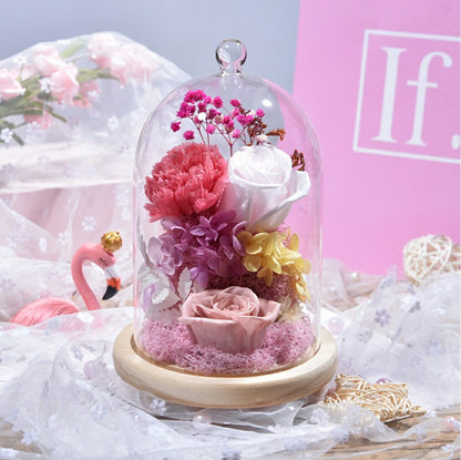 IwaiLoft プリザーブドフラワー ギフト ローズ×カーネーション プレゼント 枯れないお花のアレンジ 誕生日プレゼント・お祝い・発表会・贈り物に ガラスドーム 母の日 彼女 妻 プレゼント 誕生日 結婚祝い フラワー インテリア 縁起物