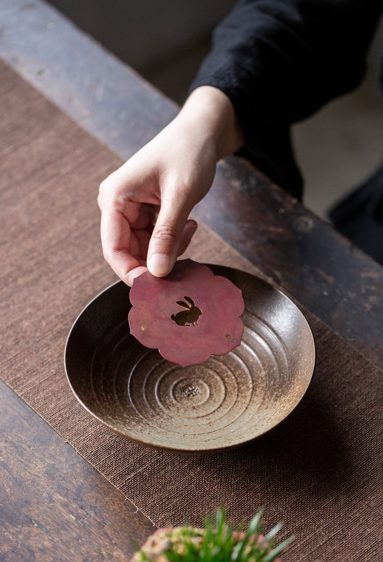 IwaiLoft コースター トレイ 銅 茶托 中国の伝統 月うさぎ 【送料無料】