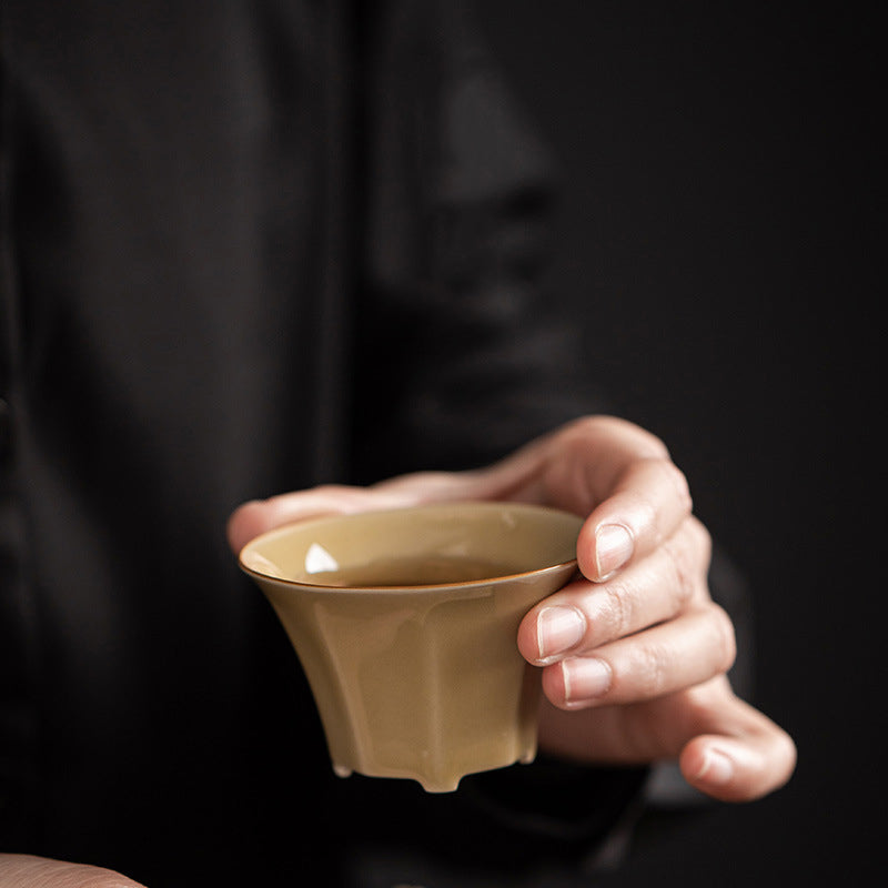 IwaiLoft 古来よりとても縁起の良いものとされ 浅黄 八方杯 2個セット 茶杯 茶器 湯のみ 湯呑み お茶 カップ コップ 来客用 お茶用品 ティーウェア 中国茶器 台湾茶器 贈り物にも 食洗機対応 電子レンジ対応